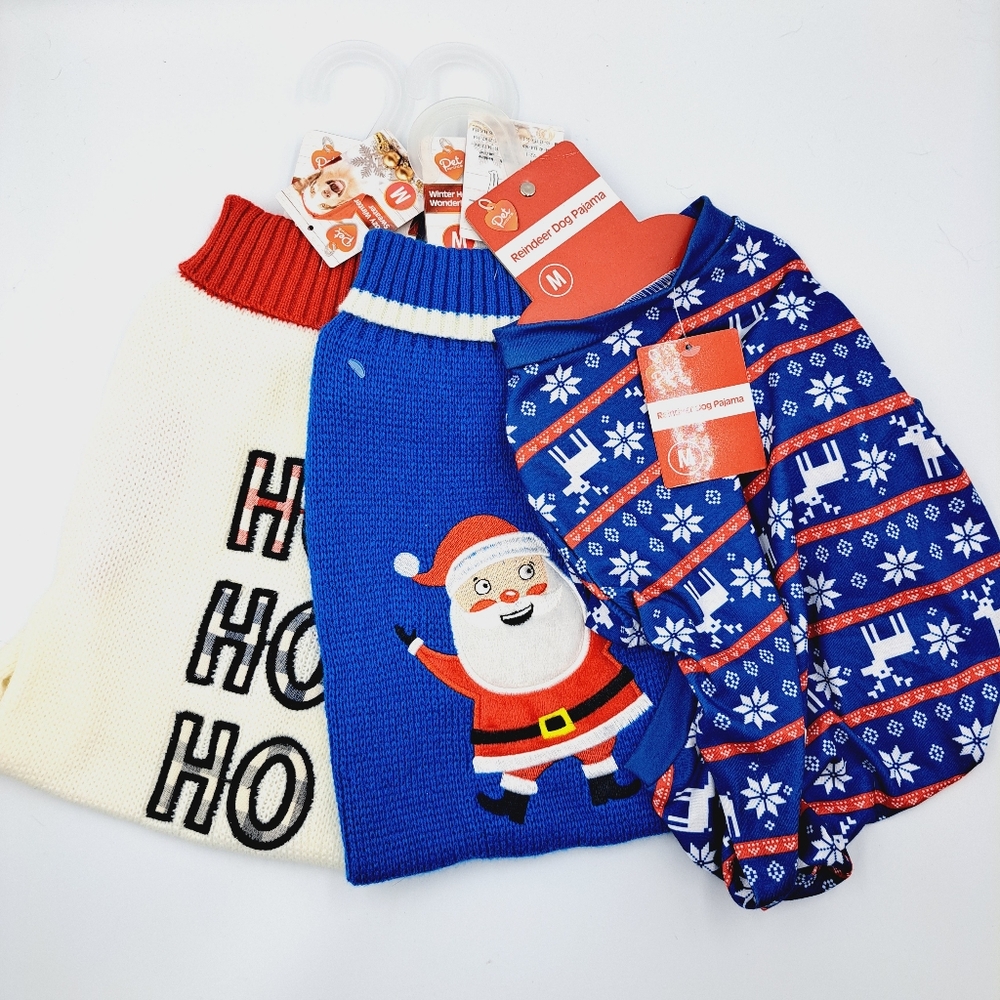 Set of 3 Christmas, Winter, Holiday Dog Or Small Pet Sweaters And PJs Size Med